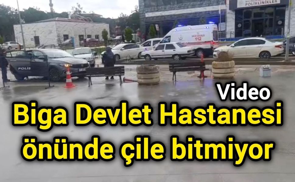 Biga Devlet Hastanesi önünde çile bitmiyor