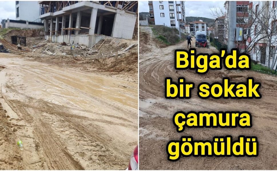Biga’da bir sokak çamura gömüldü