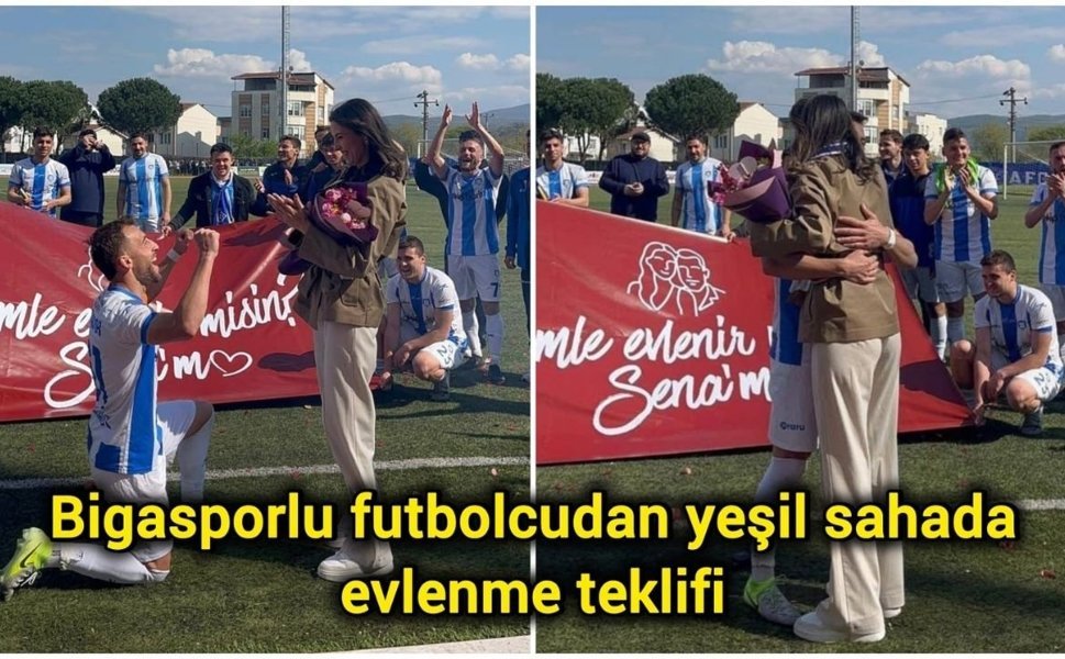 Bigasporlu futbolcudan yeşil sahada evlenme teklifi