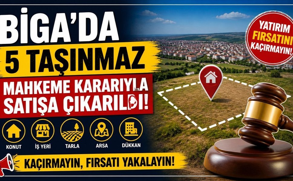 Biga’da 5 Taşınmaz Mahkeme Kararıyla Satışa Çıkarıldı