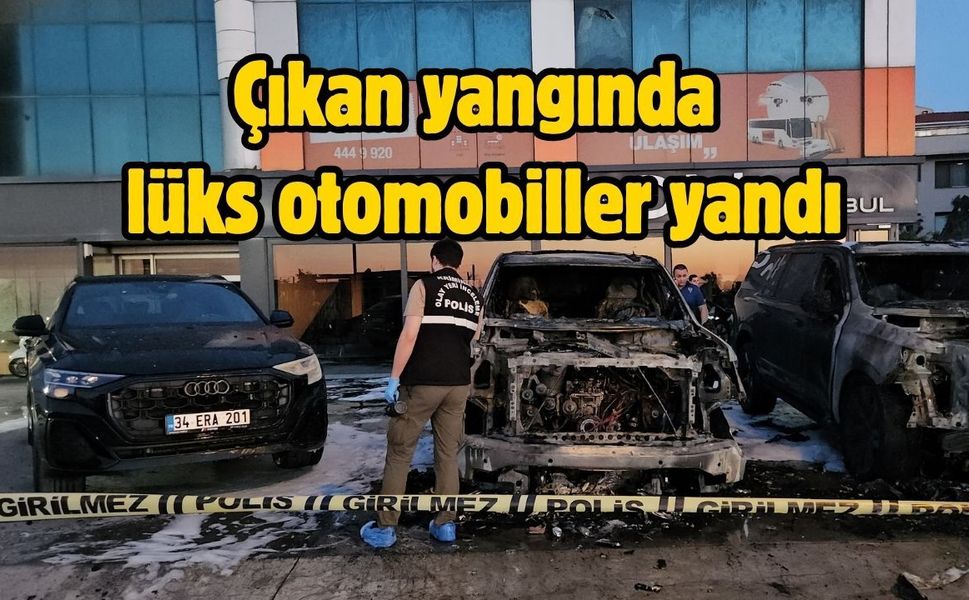 Çıkan yangında lüks otomobiller yandı