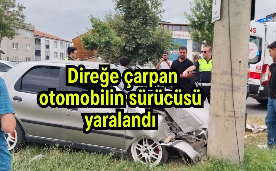 Direğe çarpan otomobilin sürücüsü yaralandı