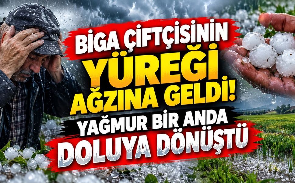 Biga çiftçisinin yüreği ağzına geldi! Yağmur bir anda doluya dönüştü